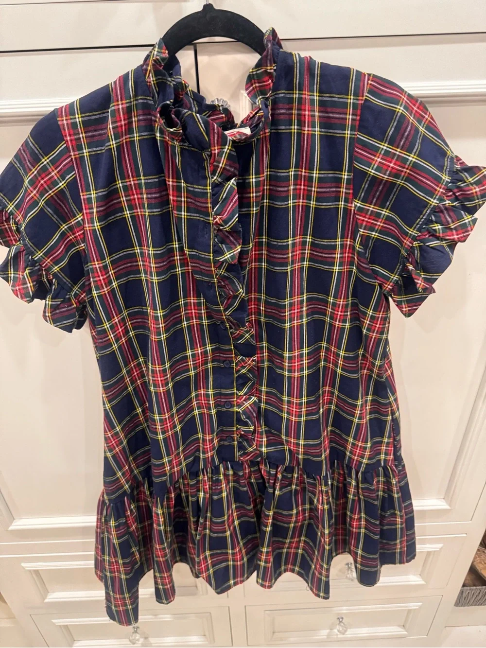 entro Navy Plaid Ruffle-Trim Top with Red & Green Tartan - Picture 1 of 4
